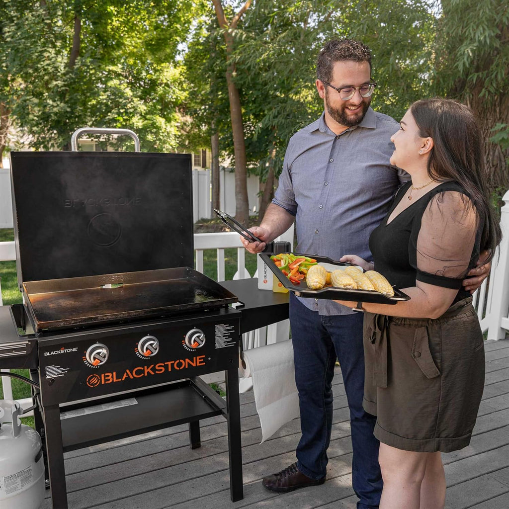 28 Inch 3-Burner Outdoor Flat Top Grill with Hood and Seasoning B121679