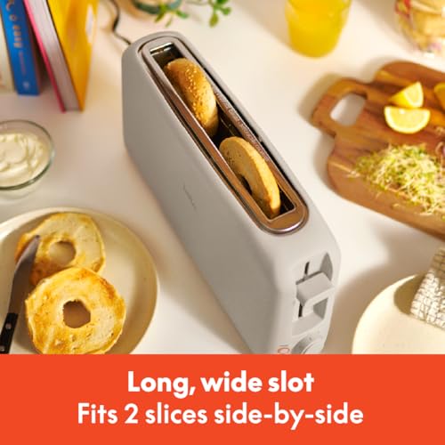 2 Slice Slim Toaster with 6 Shade Settings, Long Slot, Removable Crumb Tray R654