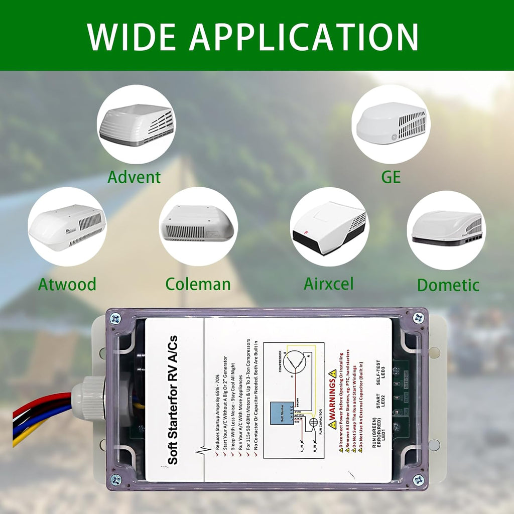 Soft starter for RV air conditioners and appliances K633