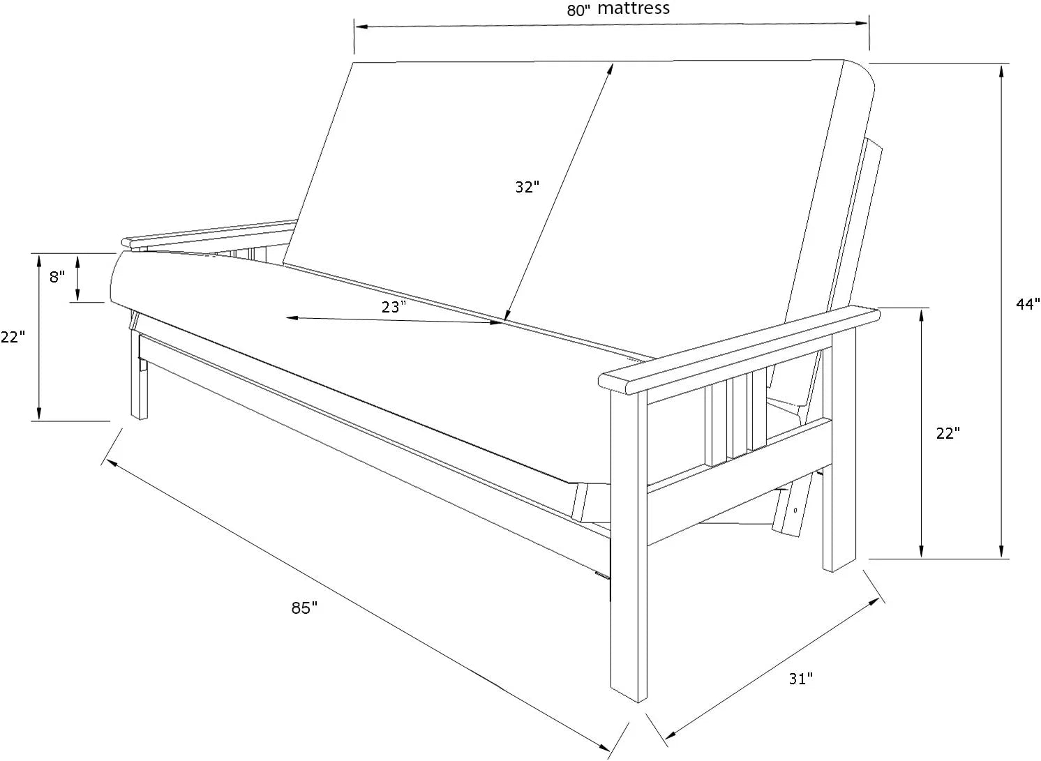 Queen Solid Wood Futon Frame B295