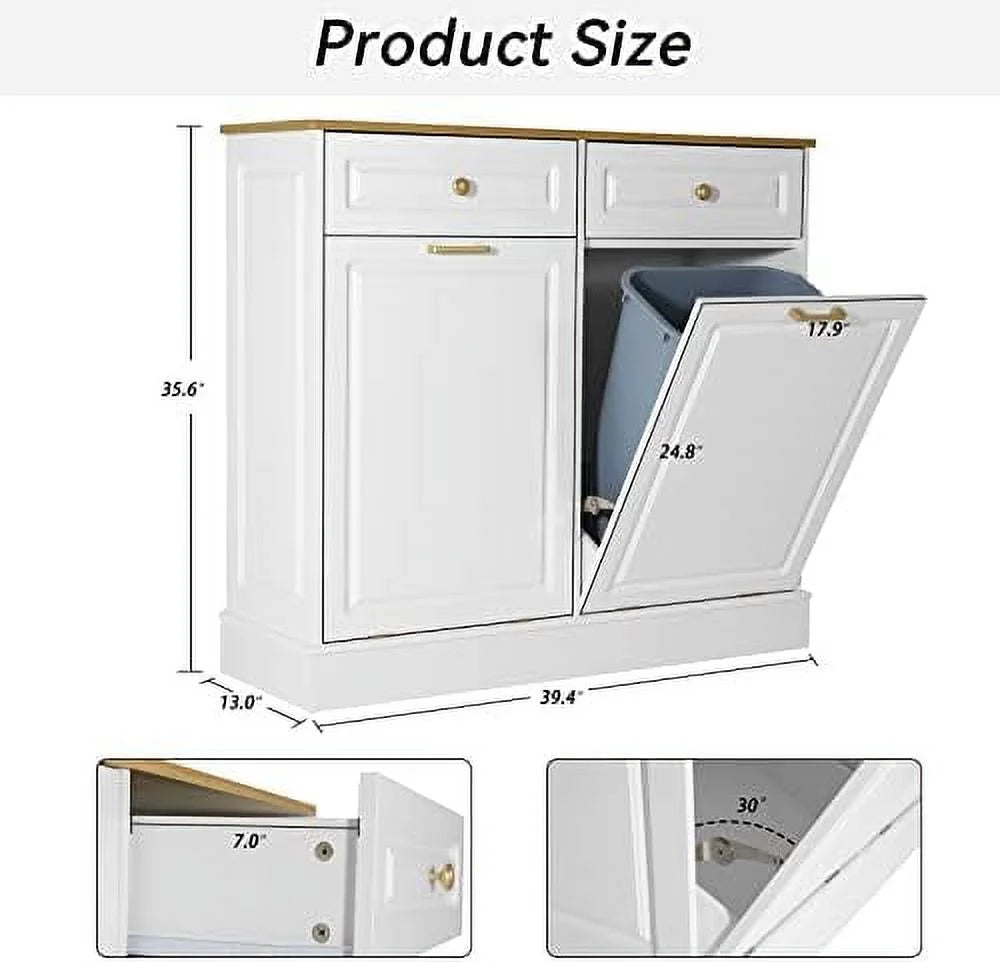 Double Barn Door Trash Cabinet with Hideaway Drawer H858