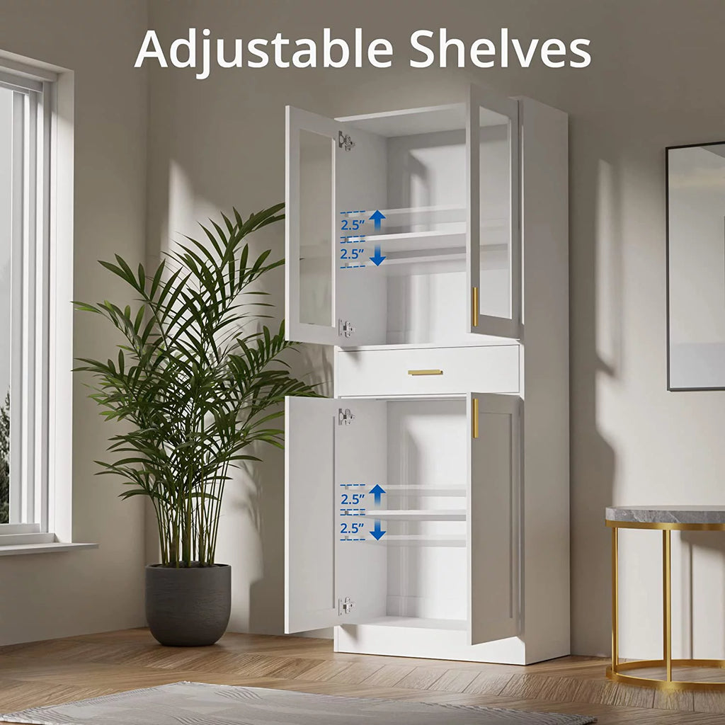 White Display Cabinet with Acrylic Glass Doors and Drawer U2968