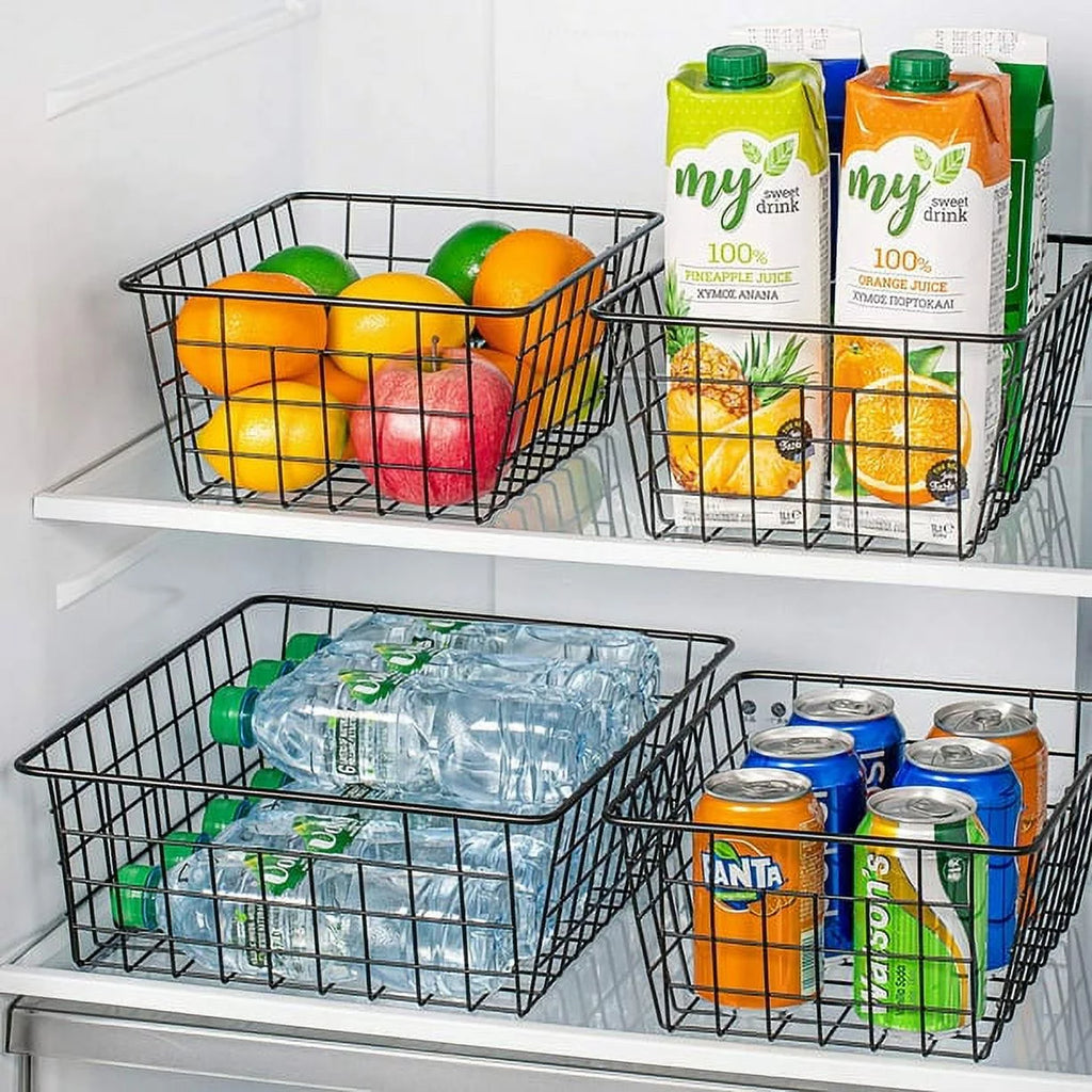 Metal Wire Storage Baskets with Handles, 4 Pack, Black H78236