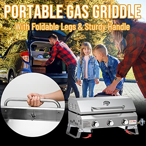 Portable Propane Gas Griddle 3-Burner with Foldable Cart and Side Table P920723