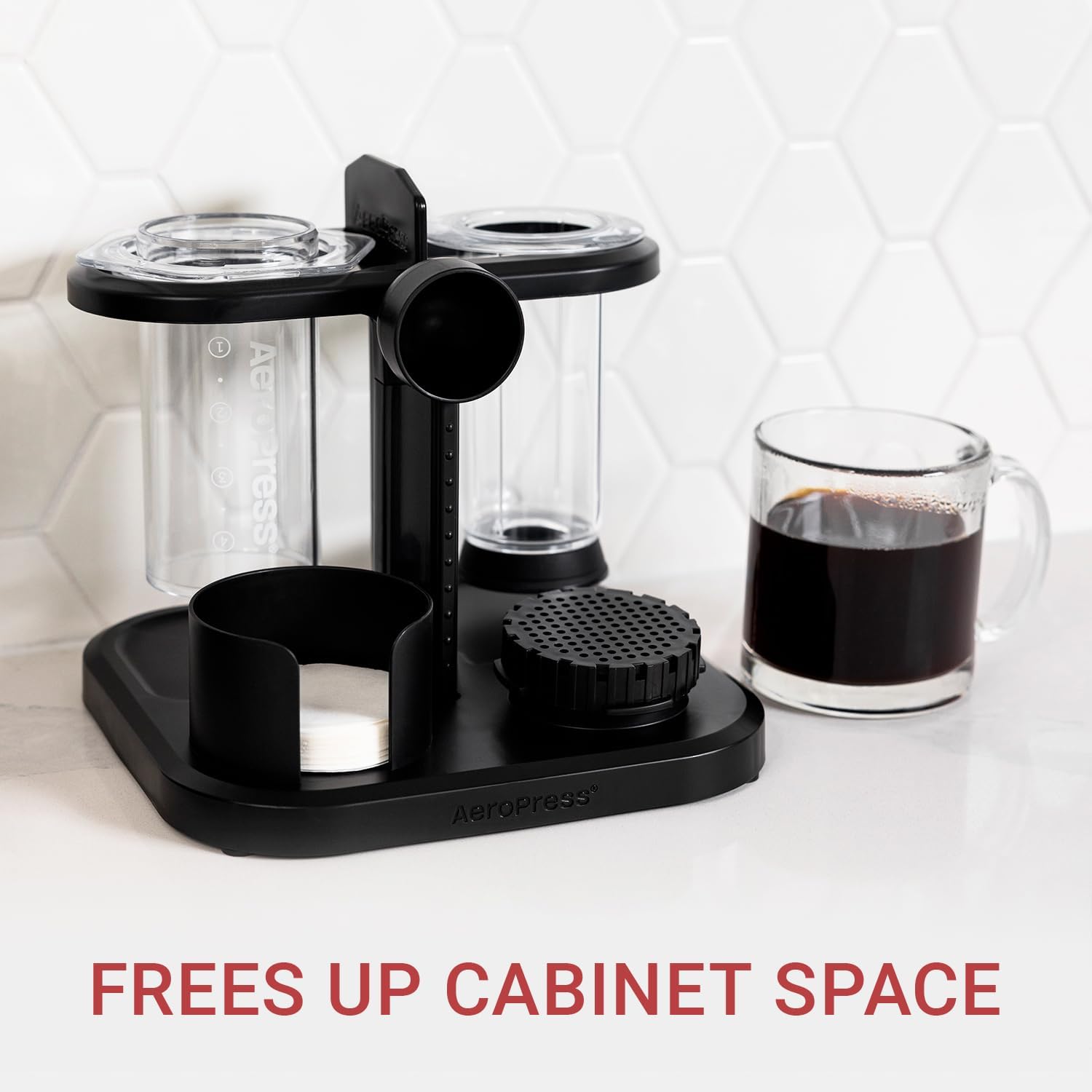 AeroPress Organizer Stand, Compact Storage for Coffee Maker and Accessories, Black Q27507