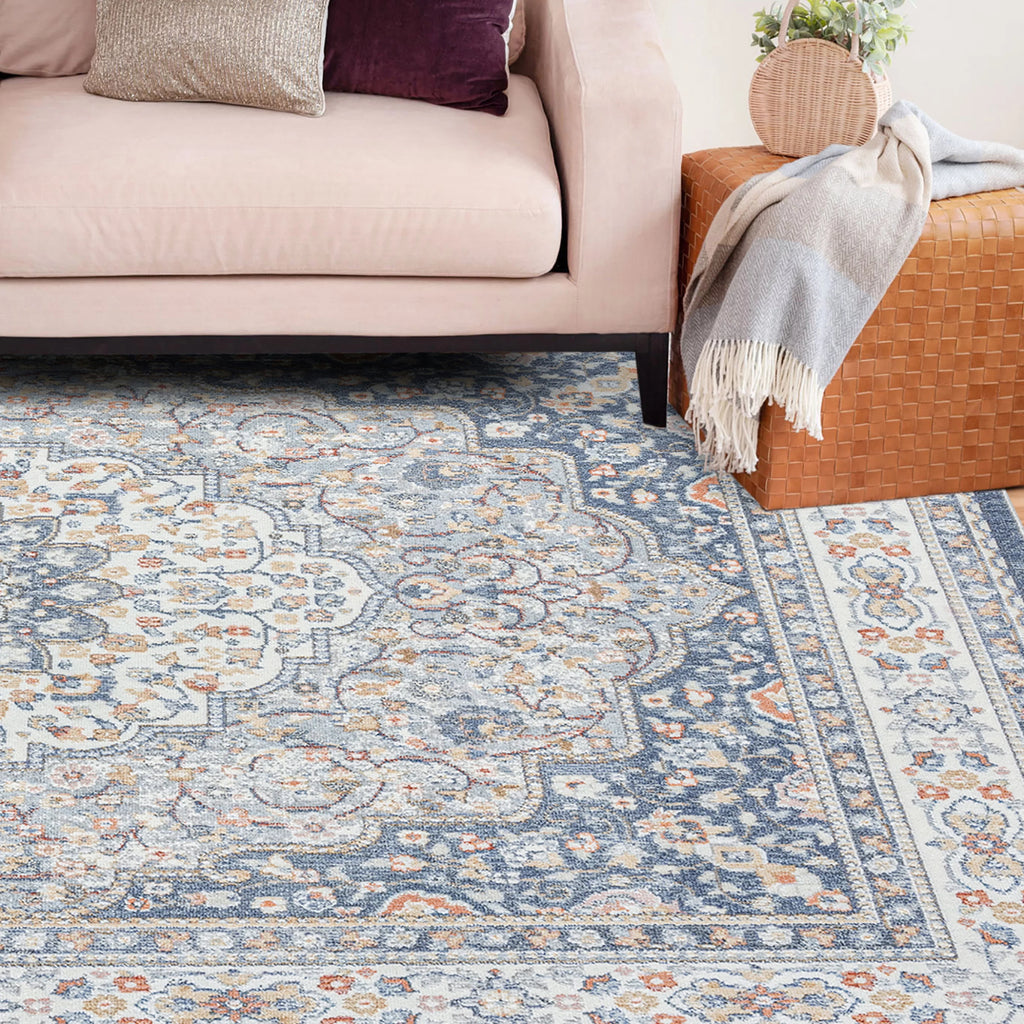 5x8 Medallion Area Rug, Navy and Gray R966