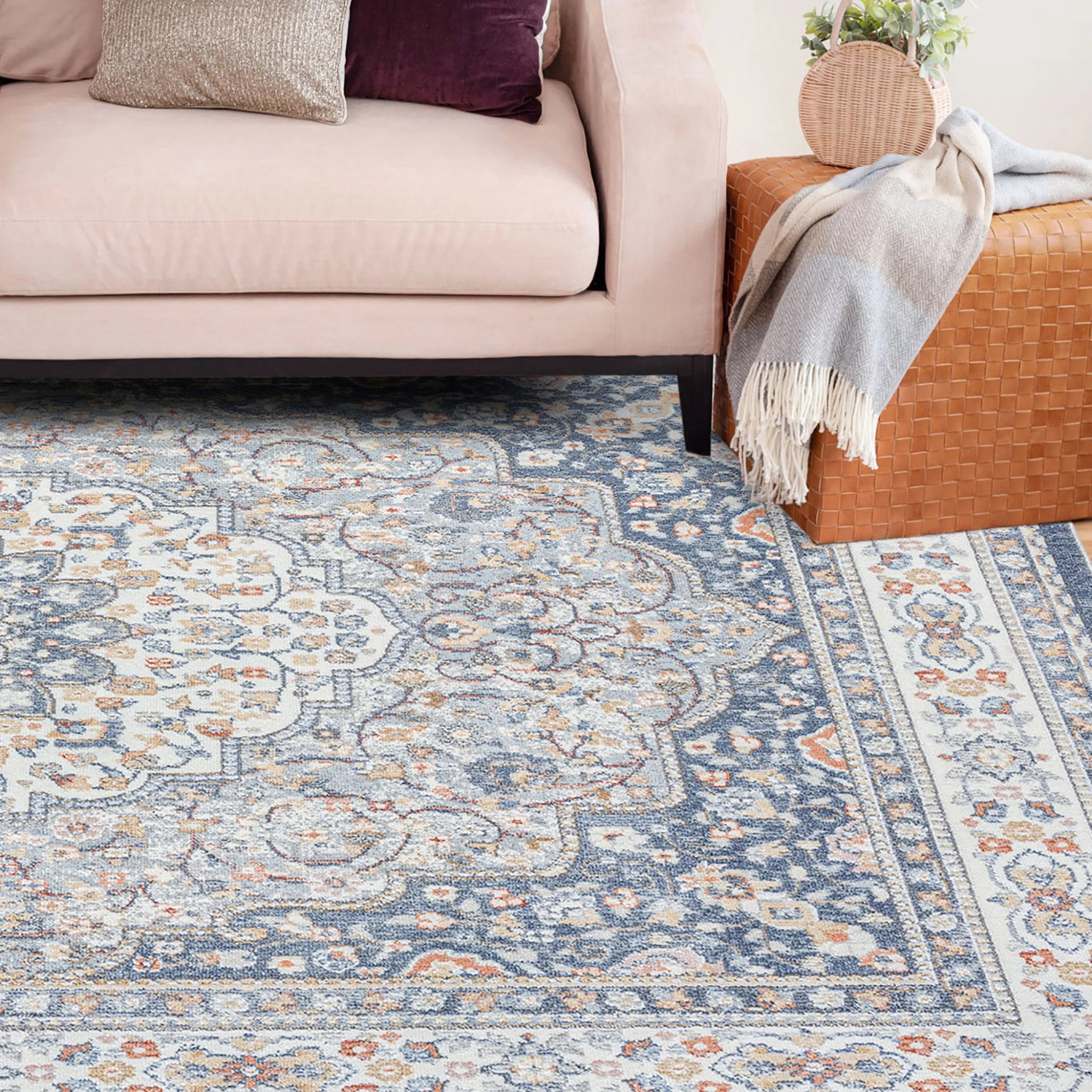 5x8 Medallion Area Rug, Navy and Gray R966