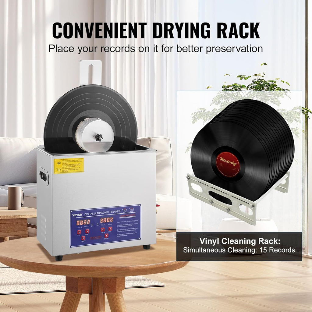 Ultrasonic Vinyl Record Cleaner, 6L, 180W with Drying Rack E953052