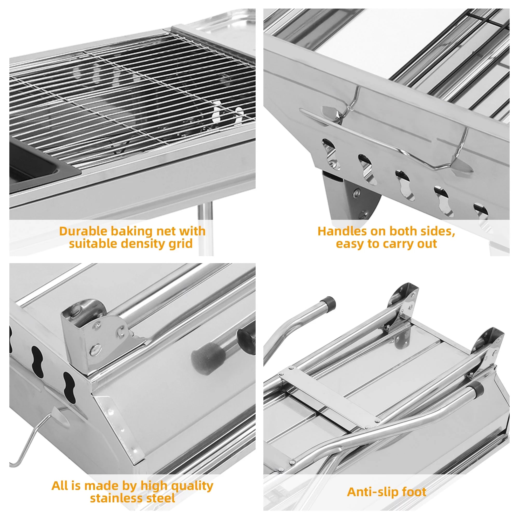 Outdoor Barbecue Portable Charcoal Grill, Stainless Steel Camping Cooker D965304