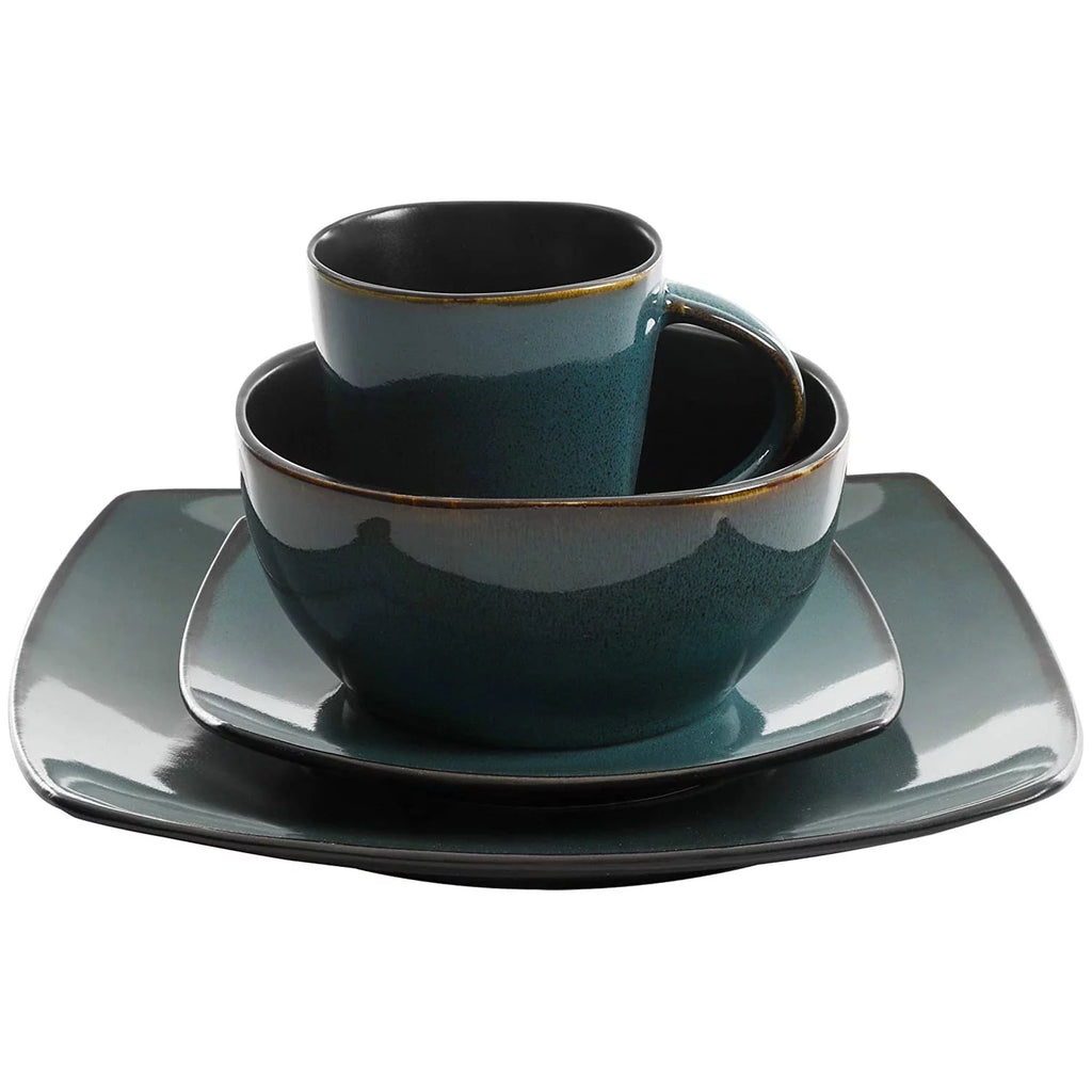 Teal Dinnerware Set, 16 Pieces Plates Bowls & Mugs T1995