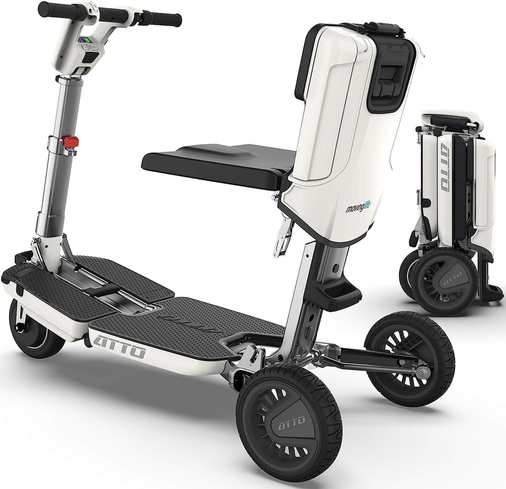 Generic ATTO Folding Mobility Scooter with Extended Range Battery - 25 Miles Travel Range on a Single Charge-Free Challenger Accessory with Purchase (Ships Separately!), White