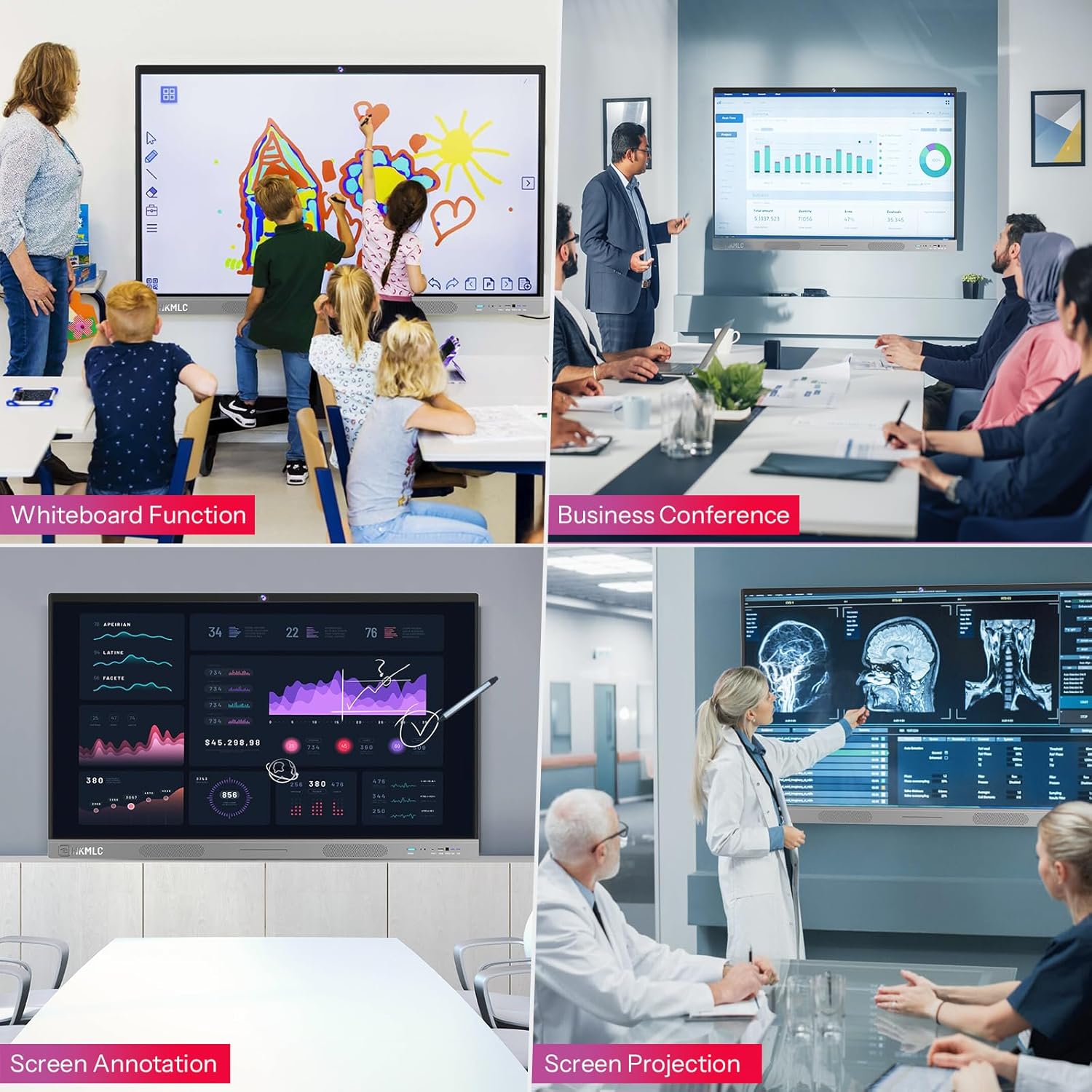 55 Inch Interactive Whiteboard with 4K Touch Screen for Classroom and Business Q61089