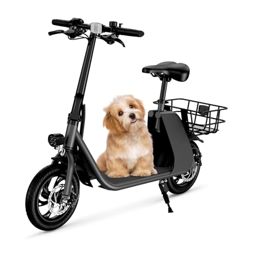 WINDHORSE Peak 680W Electric Scooter with Seat, 20 Miles Range Foldable Electric Scooter for Adults 300LBS Max Load, E Scooter for Commuting with Basket, 20 MPH Max Speed, 12.5" Tires