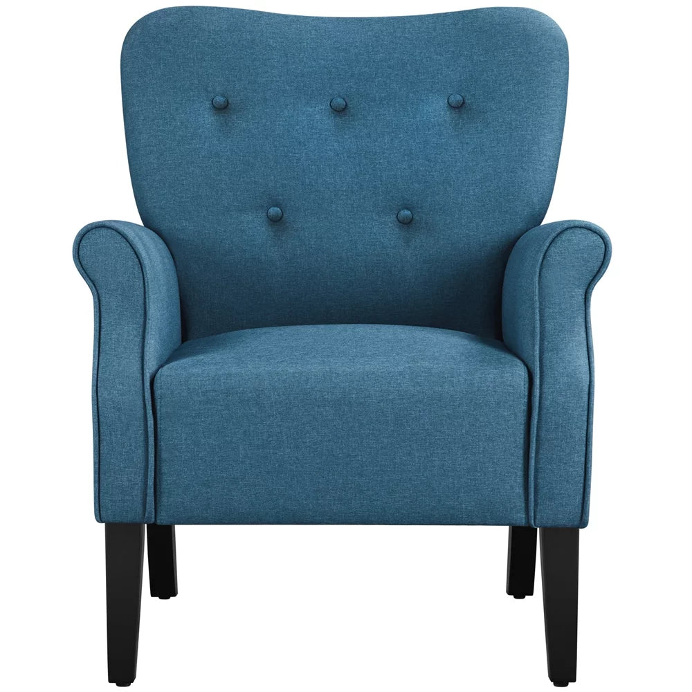 Modern Upholstered Accent Chair with Wooden Leg, Navy Blue Q80234