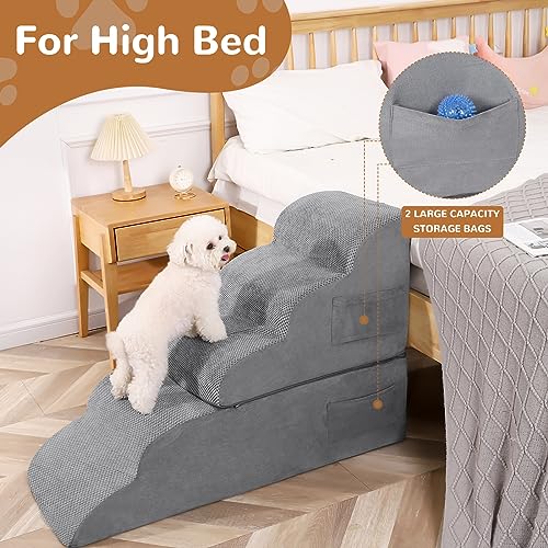 Foam Dog Stairs for High Beds, 5 Steps, Non-Slip, for Small and Senior Pets W832112