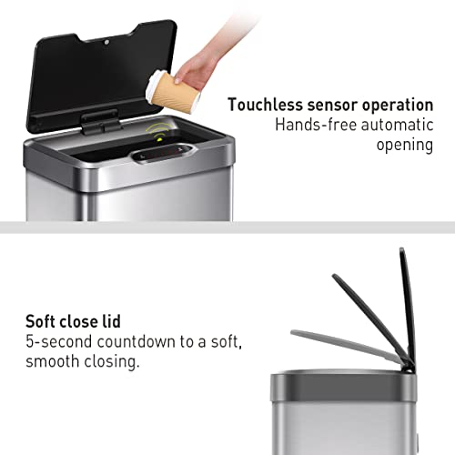 Touchless Motion Sensor Trash Can, 13.2 Gallon, Brushed Stainless Steel A497976
