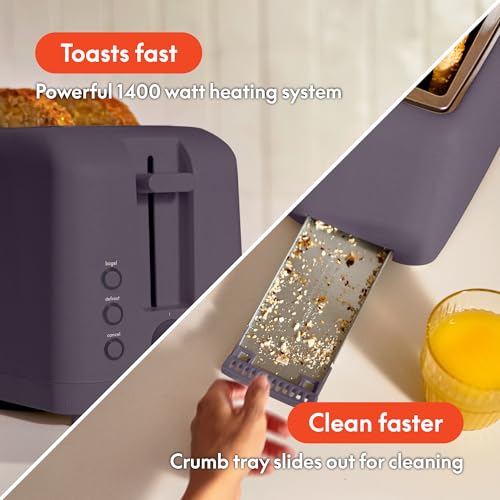 2 Slice Slim Toaster with 6 Shade Settings, Long Slot, Removable Crumb Tray R654