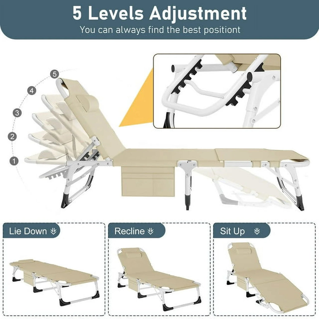 Heavy Duty Tanning Chair with Face & Arm Holes, Adjustable 5-Position Folding Chaise Lounge L705410