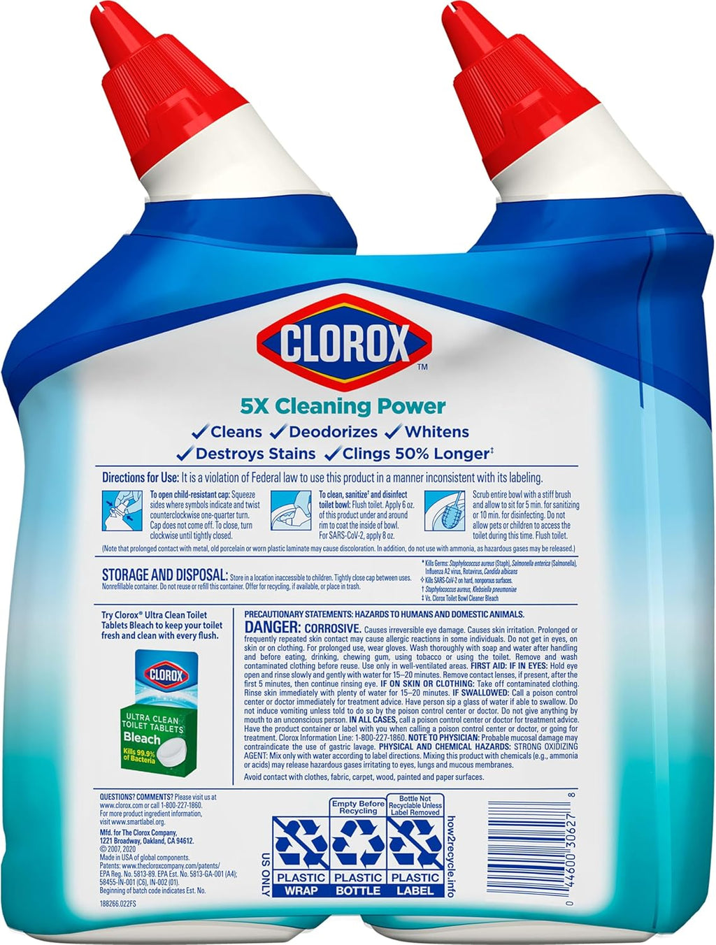 Toilet Bowl Cleaner, Clinging Bleach Gel, Ocean Mist, 24 oz, Pack of 2 V8777