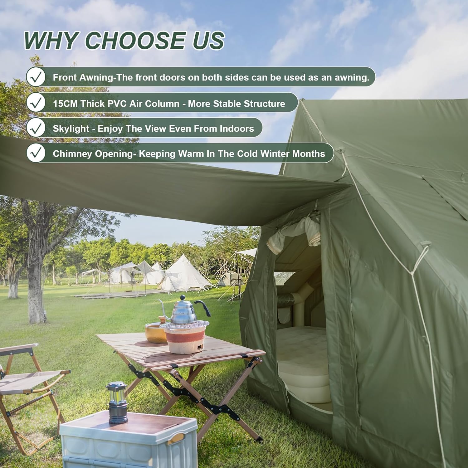 Inflatable Camping Tent with Pump and Stove Jack, 4-6 Person, Waterproof N69712