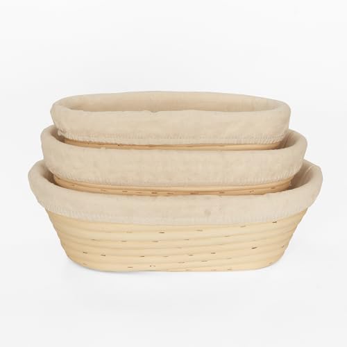 Bread Proofing Baskets Set of 3, Banneton Dough Proofing Bowls with Liners for Sourdough Baking O87634