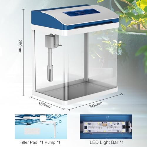 Self-Cleaning 2 Gallon Glass Betta Fish Tank Starter Kit with Adjustable Light L706