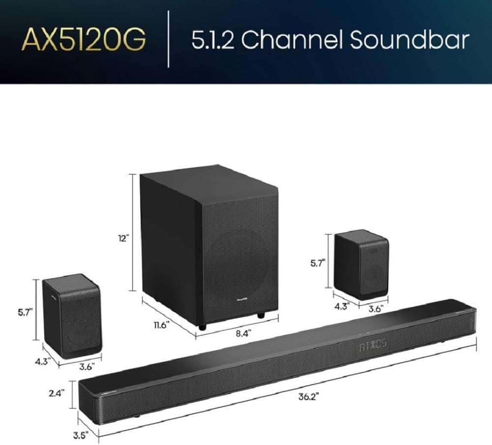 5.1.2ch 420W Soundbar with Wireless Subwoofer and Rear Speakers L855