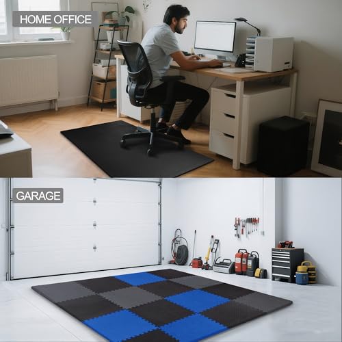 Interlocking Foam Gym Flooring Mat, 1 Inch Thick, 6 Tiles, Black C4472