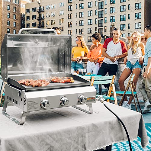 Portable Propane Gas Griddle 3-Burner with Foldable Cart and Side Table P920723