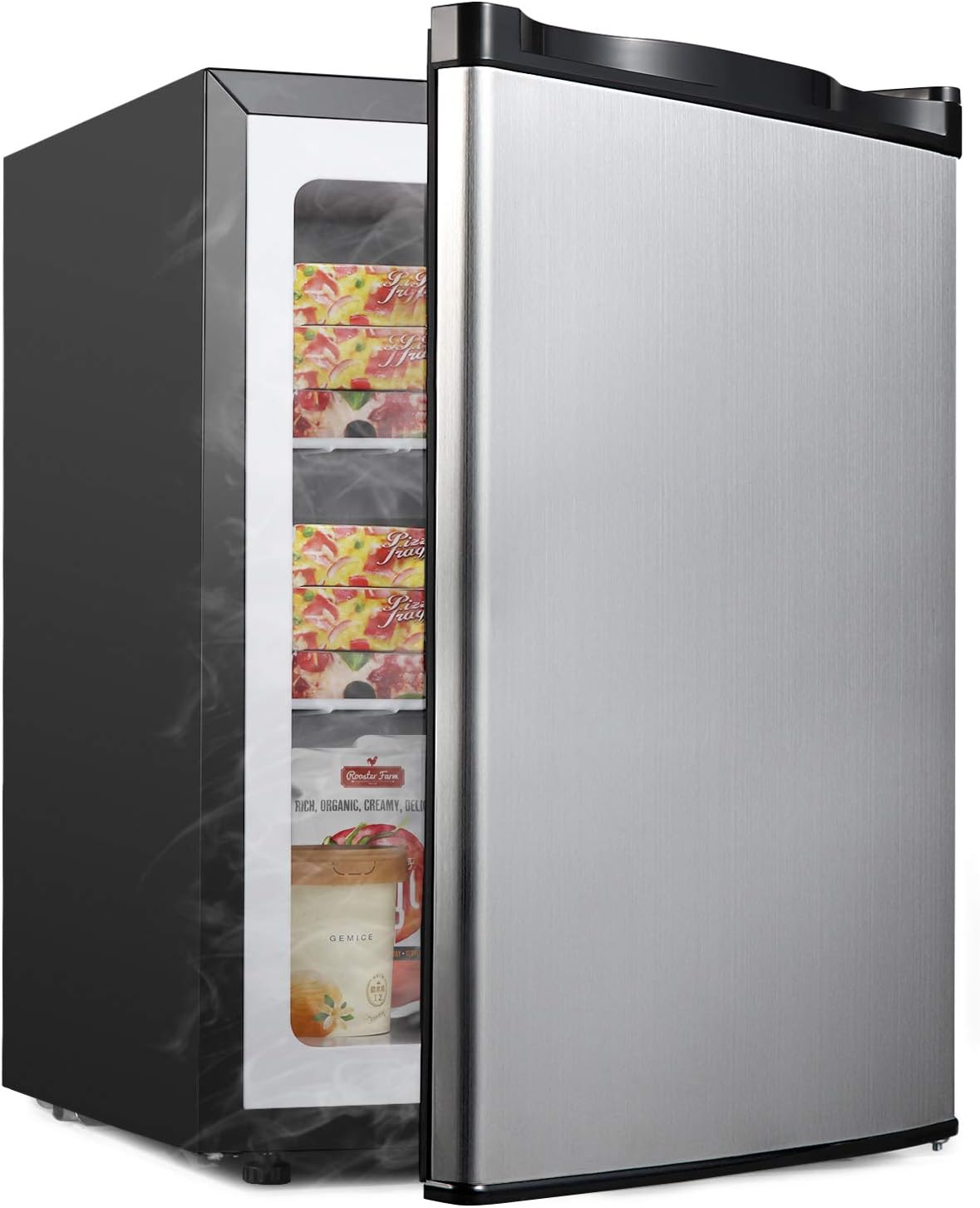 Mini Freezer Only Countertop- Compact Reversible Single Door Table Top Mini Freezer - Free Standing portable small upright freezer Machine for Office(2.1 Cubic Feet, Silver)