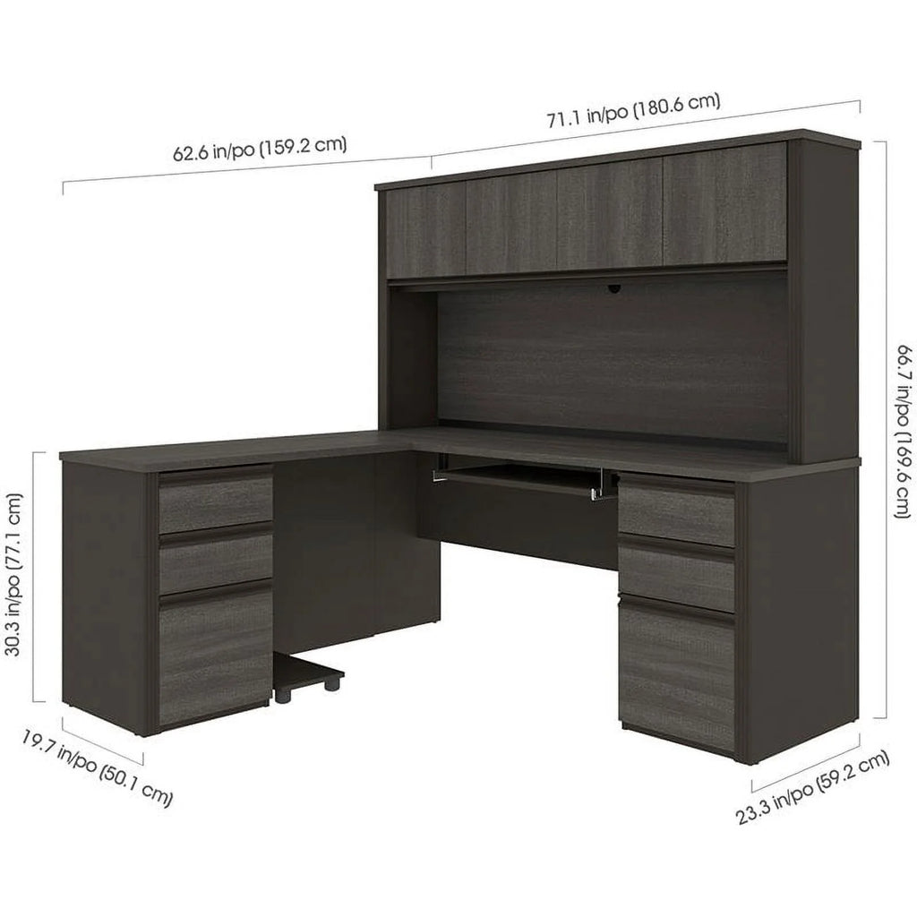 6 Piece Wood L Shaped Computer Desk with Hutch T55023