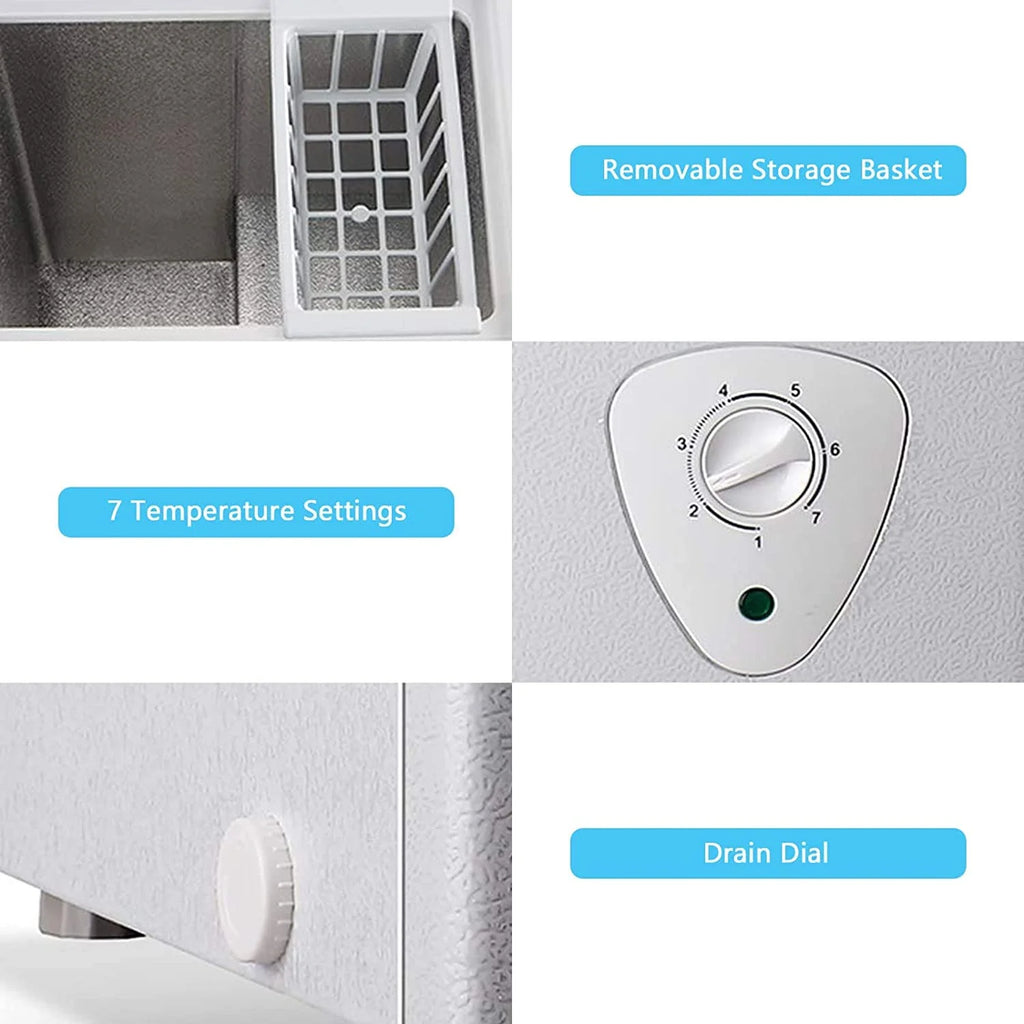 Compact Chest Freezer with Top Open Door and Removable Basket Y357