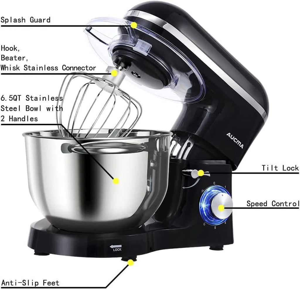 Stand Mixer 6.5-QT 660W 6-Speed Tilt-Head with Dough Hook, Wire Whip & Beater J833541