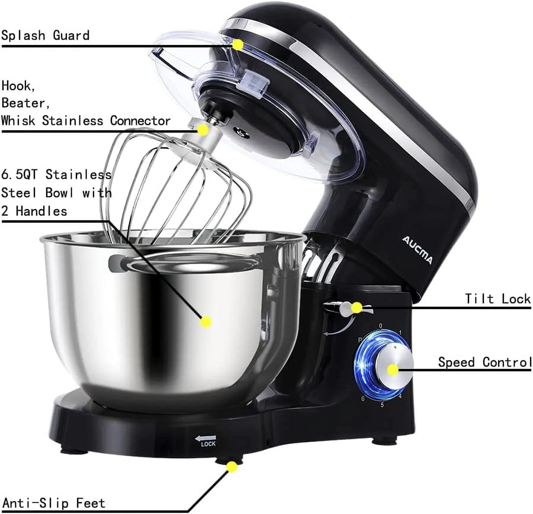 Stand Mixer 6.5-QT 660W 6-Speed Tilt-Head with Dough Hook, Wire Whip & Beater J833541