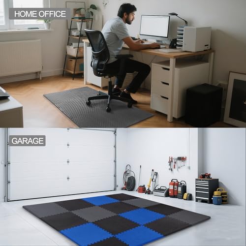 Interlocking Foam Gym Flooring Mat, 1 Inch Thick, 6 Tiles, Black C4472