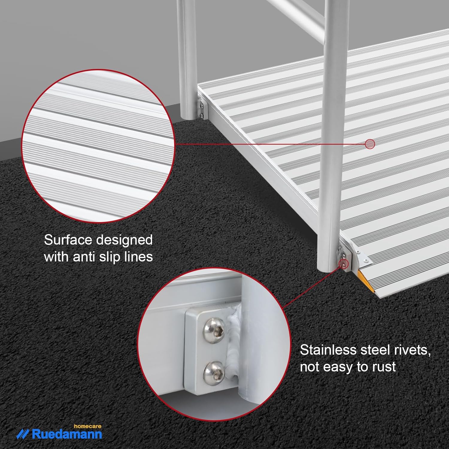 Aluminum Wheelchair Ramp with Handrails, 600 Lbs Capacity, Non-Slip for Home Steps Z8390