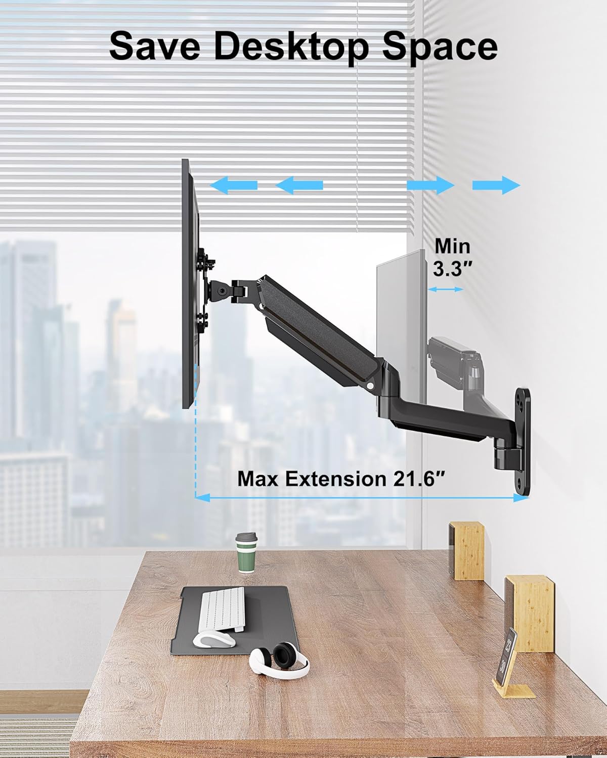 Wall Mount for 35 Inch Monitor, Full Motion Gas Spring Arm, VESA up to 200x200mm X27147
