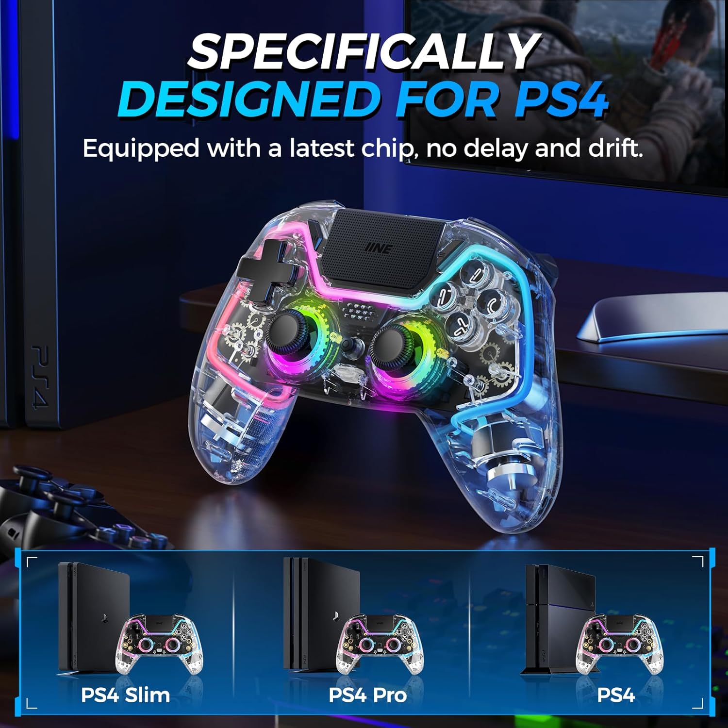 Wireless Controller for PS4, Slim, Pro and PC with Hall Effect Joysticks U9697