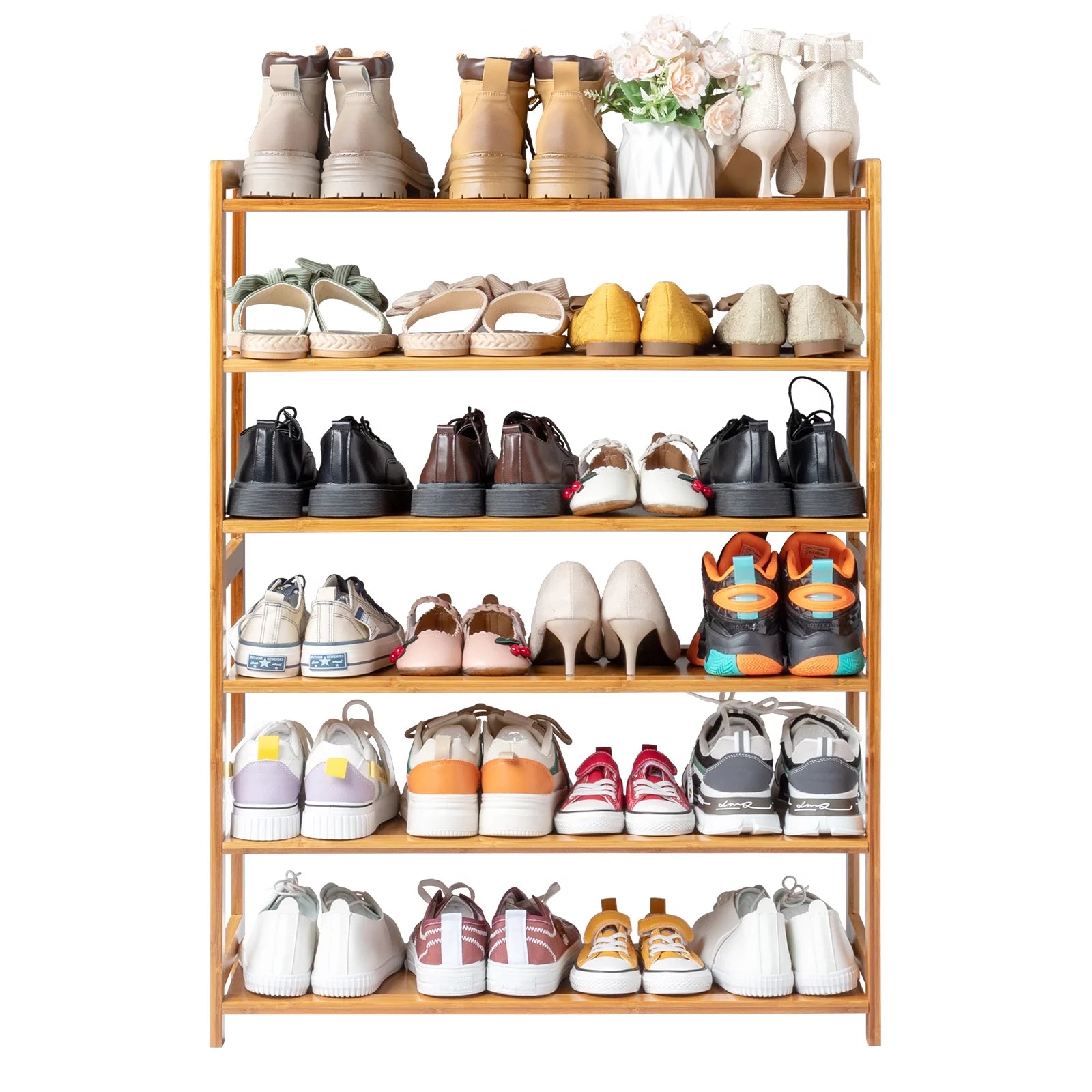 Bamboo Shoe Storage Rack 6-Tier, Holds 18-24 Pairs T72710