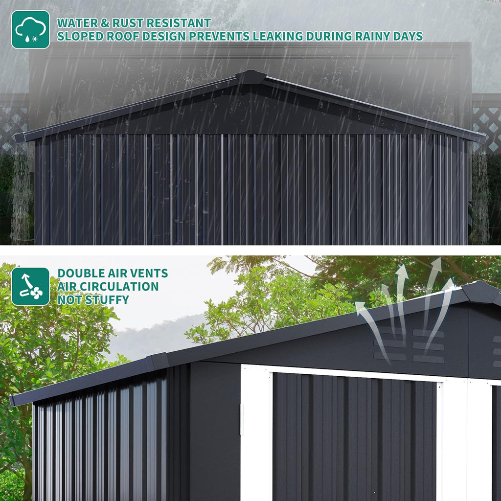 Outdoor Metal Storage Shed 6x4 ft with Lockable Doors Q60514
