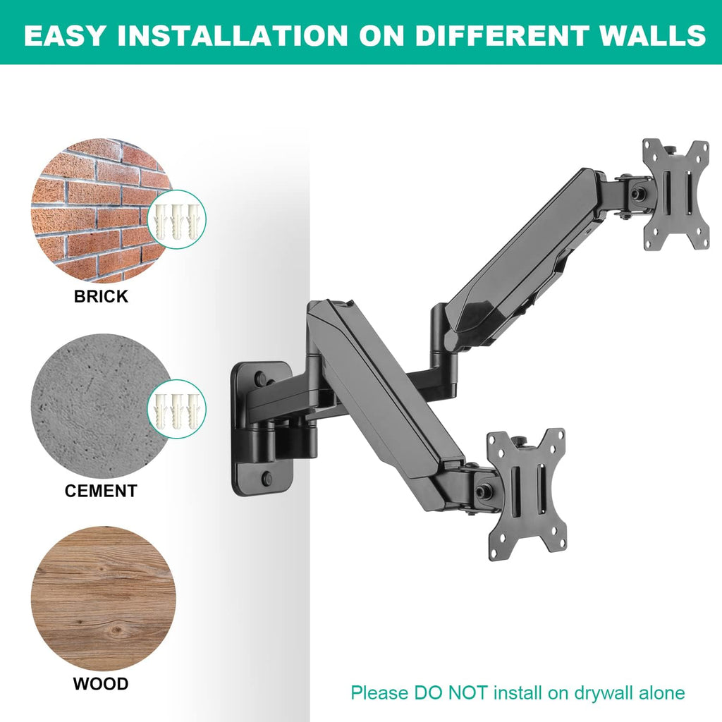 Dual Monitor Wall Mount for Two 17-32 Inch Screens, Height Adjustable K81622