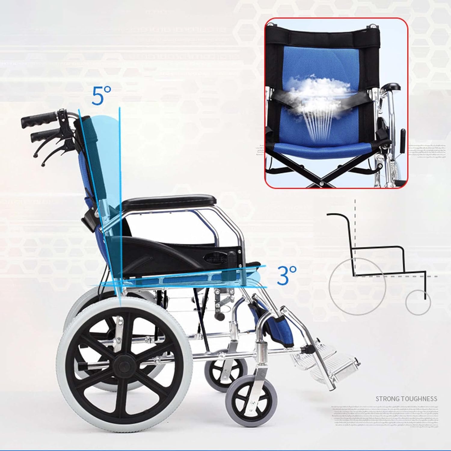 Lightweight Folding Transport Wheelchair with Handbrakes and Swing-Away Footrest J435643