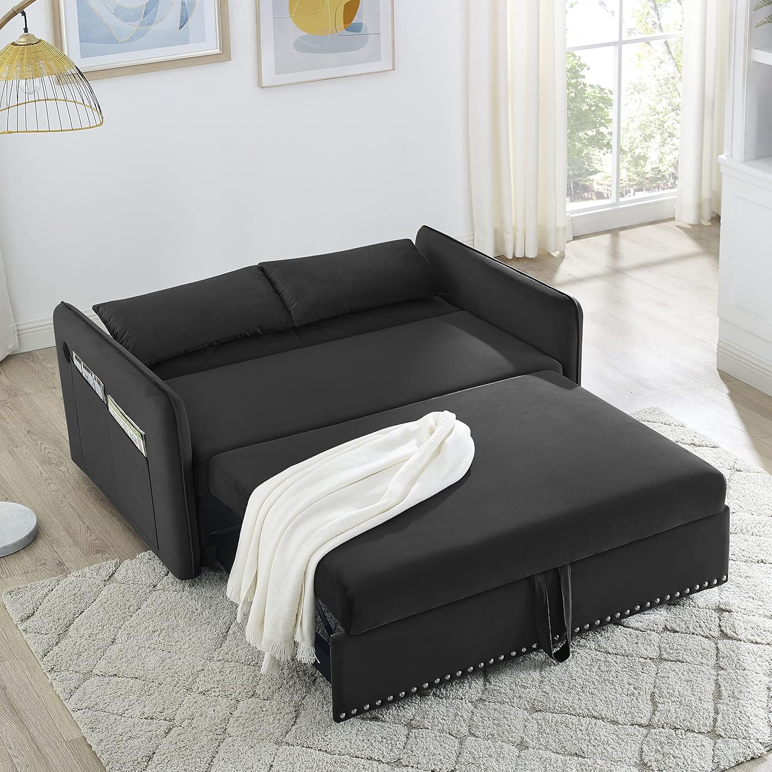 Convertible 3-in-1 Velvet Loveseat Sleeper Sofa with Pull Out Bed G60784