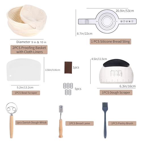 Bread Proofing Basket Kit with Linen Liner and Dough Tools M1098