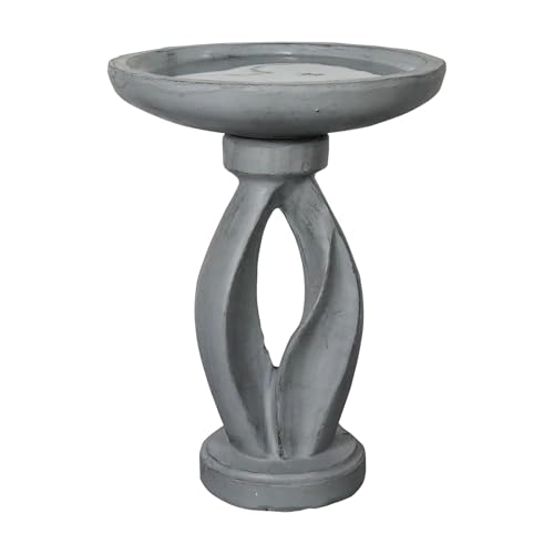 Wood-Look Concrete Bird Bath with Decorative Faux Bird Z69841