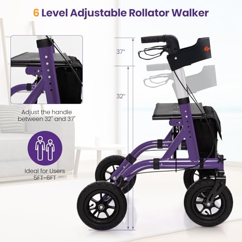 Rollator Walker for Seniors with Seat, Foldable, All Terrain Pneumatic Wheels G204121