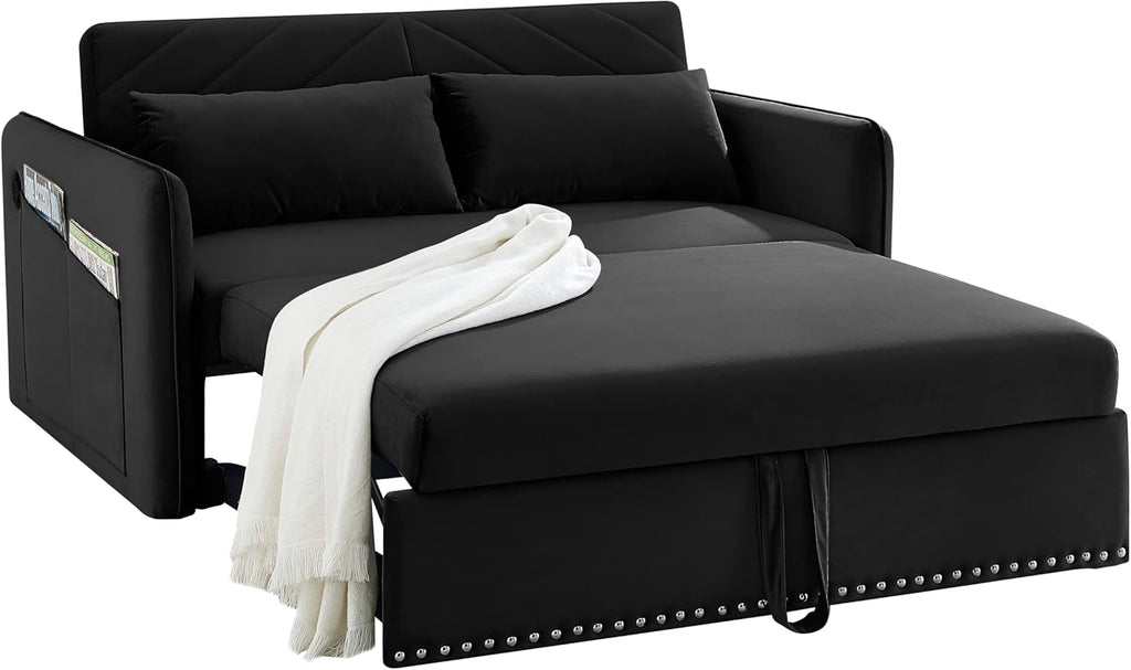 Convertible 3-in-1 Velvet Loveseat Sleeper Sofa with Pull Out Bed G60784