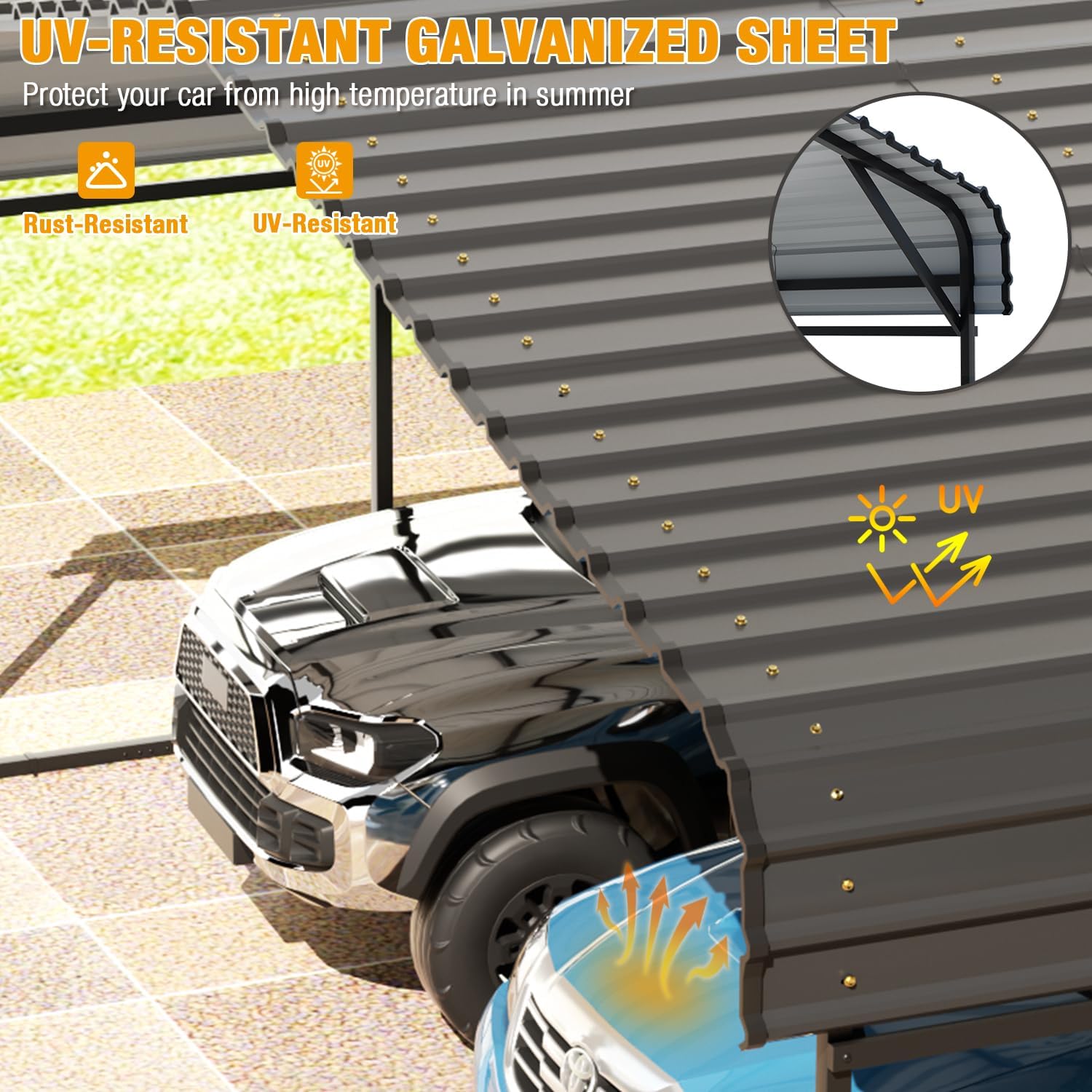 20' x 20' Metal Carport with Galvanized Steel Roof for SUV, Truck and Boats F287162
