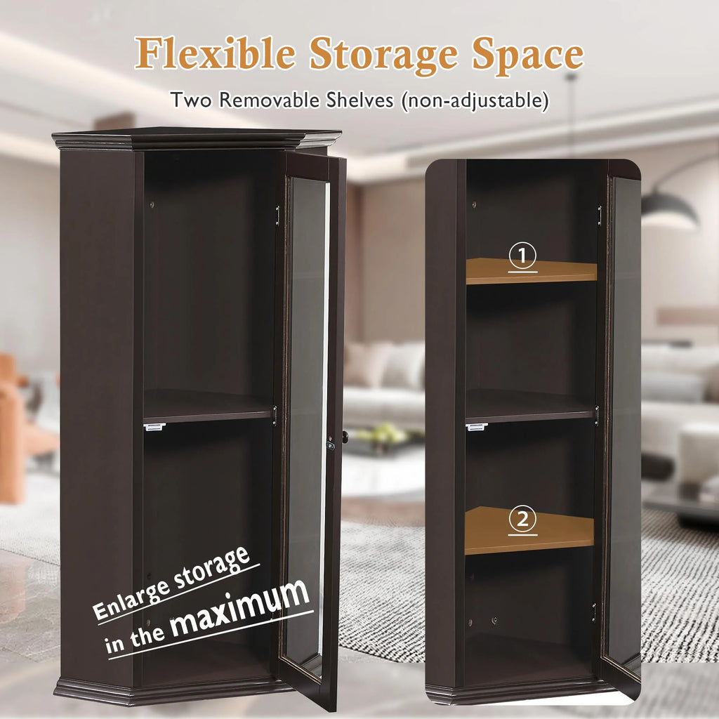 Freestanding Bathroom Cabinet with Glass Door, Corner Storage W61167