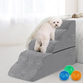 Dog Stairs for High Beds, 5-Steps Foam Ramps for Small Dogs, Non-Slip Bottom and Removable Cover, for Older and Injured Pets to Get On Bed and Couch, Grey